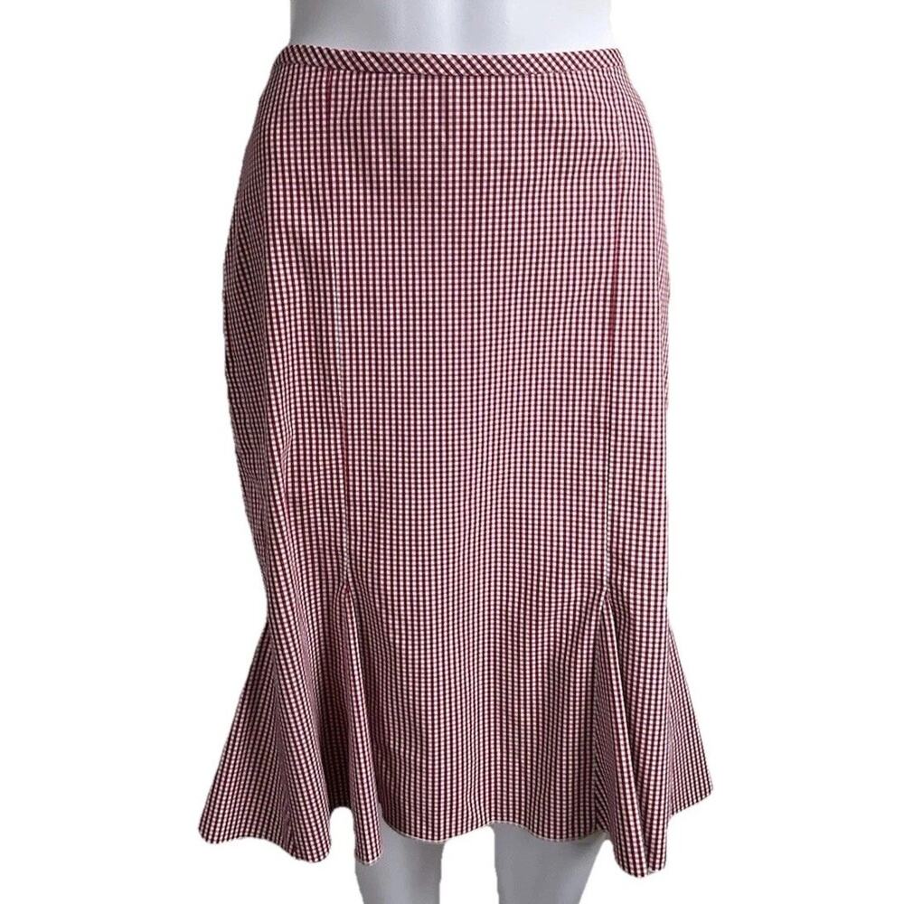 ▶️ Equestrian Designs Red Gingham Midi Skirt Womens S 27 Waist Flare Preppy USA
